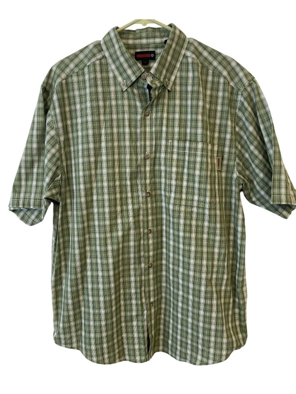 Wolverine Mens L Green Plaid Short Sleeve Button Down Shirt Workwear Outdoor